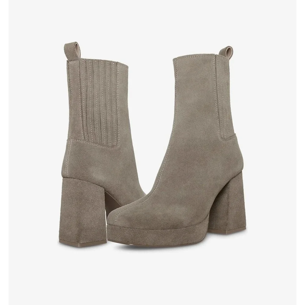 Blondo Rozalie Square Toe Block Heel Leather Suede Ankle Zip Boot 9.5 Waterproof